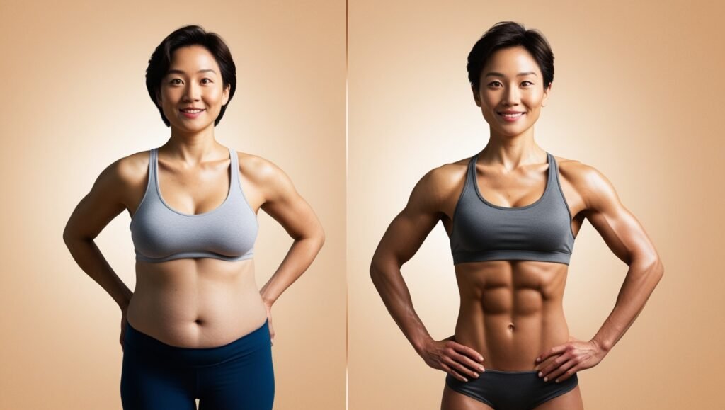 A before-and-after silhouette comparison showing visible weight loss, symbolizing the results users achieve with Green Barley Plus.