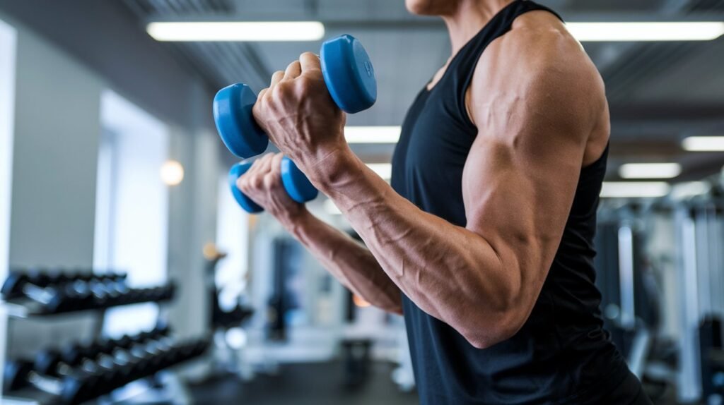 Person lifting light dumbbells as part of resistance training to improve bone health.